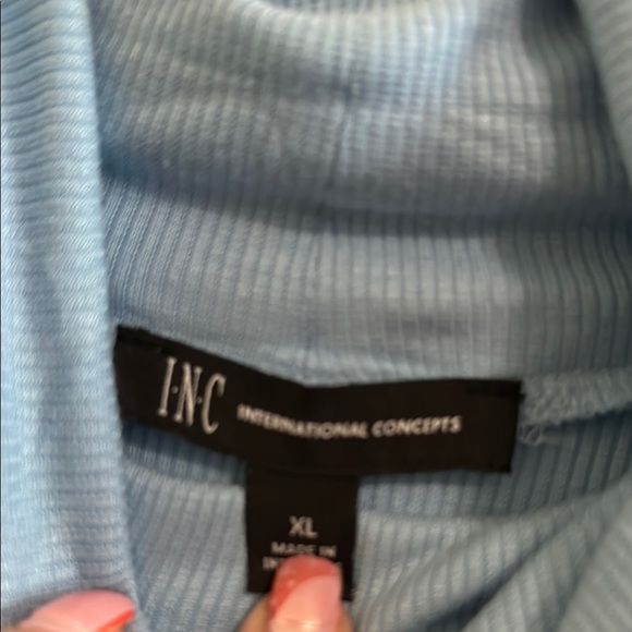 INC International Concepts Puffed Long Sleeve Ribbed Turtleneck Light Blue XL - Picture 2 of 4